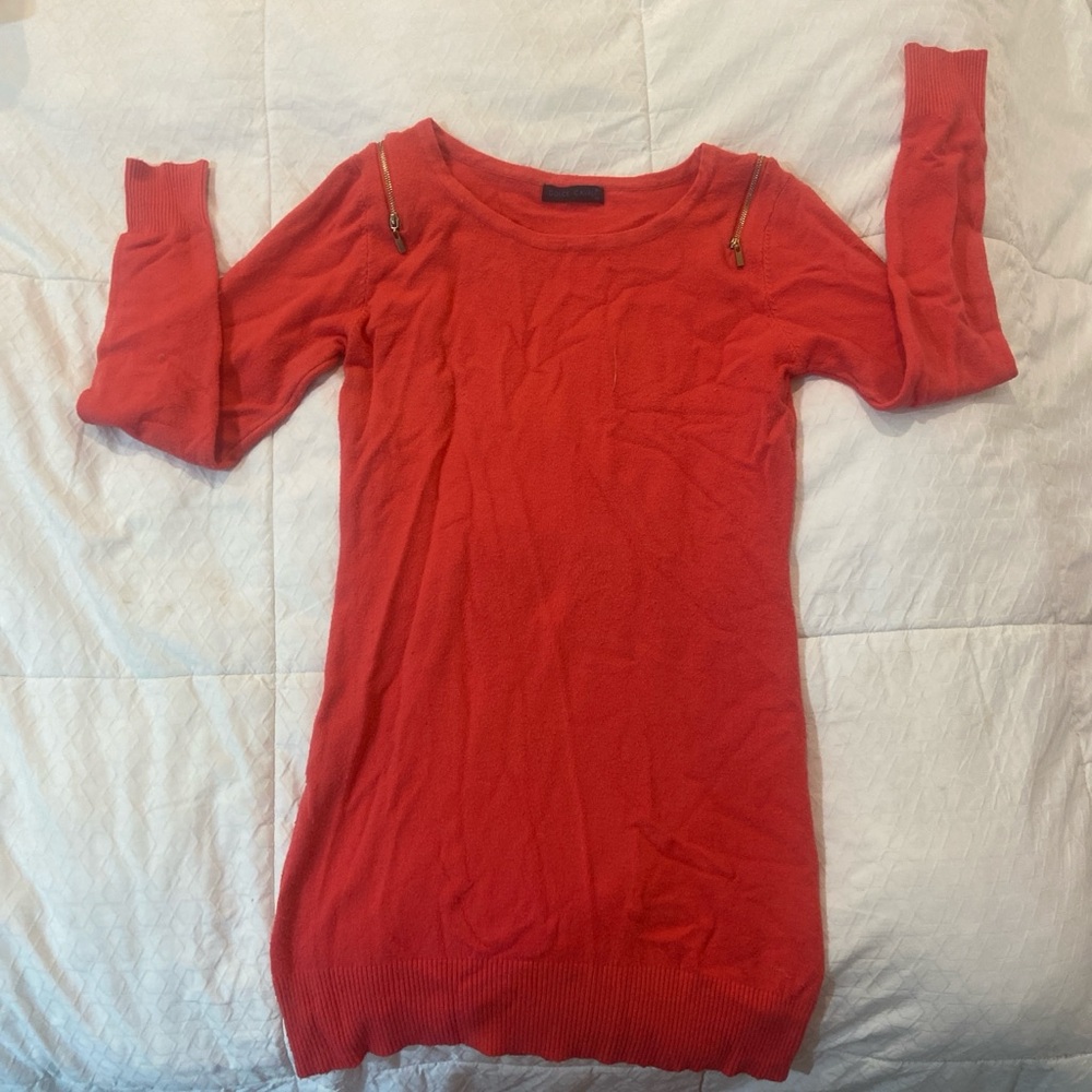 Red Sweater Dress with Zipper Accents